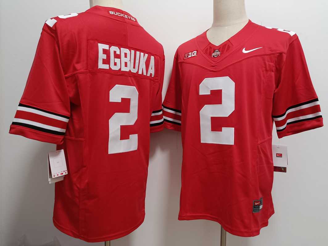 Mens Ohio State Buckeyes #2 Emeka Egbuka Red FUSE College Stitched Jersey